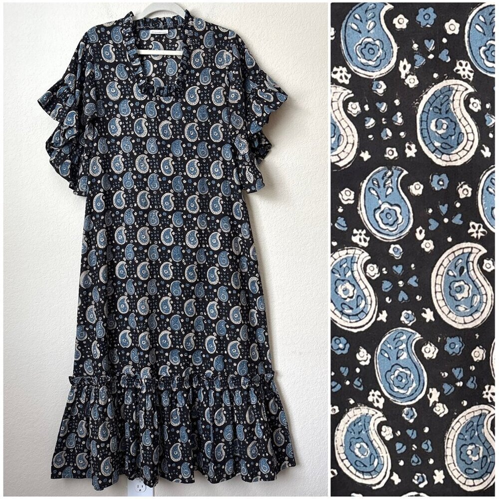 Fitzroy & Willa Boho Paisley Printed Ruffle Trim Hem Maxi Dress